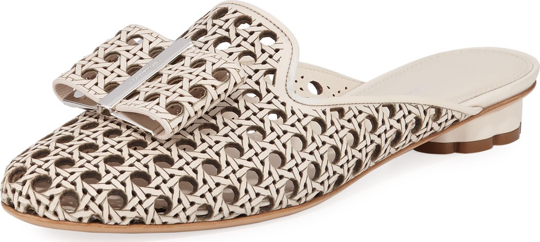 Salvatore Ferragamo Sciacca Laser-Cut Vara Bow Mules