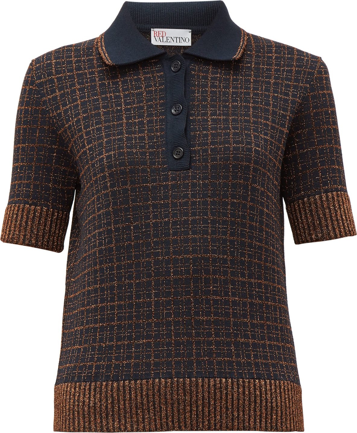 RED Valentino Lurex-check knitted polo shirt
