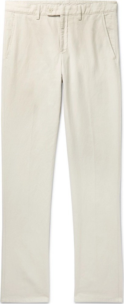 Aspesi Slim-Fit Garment-Dyed Cotton and Linen-Blend Twill Trousers