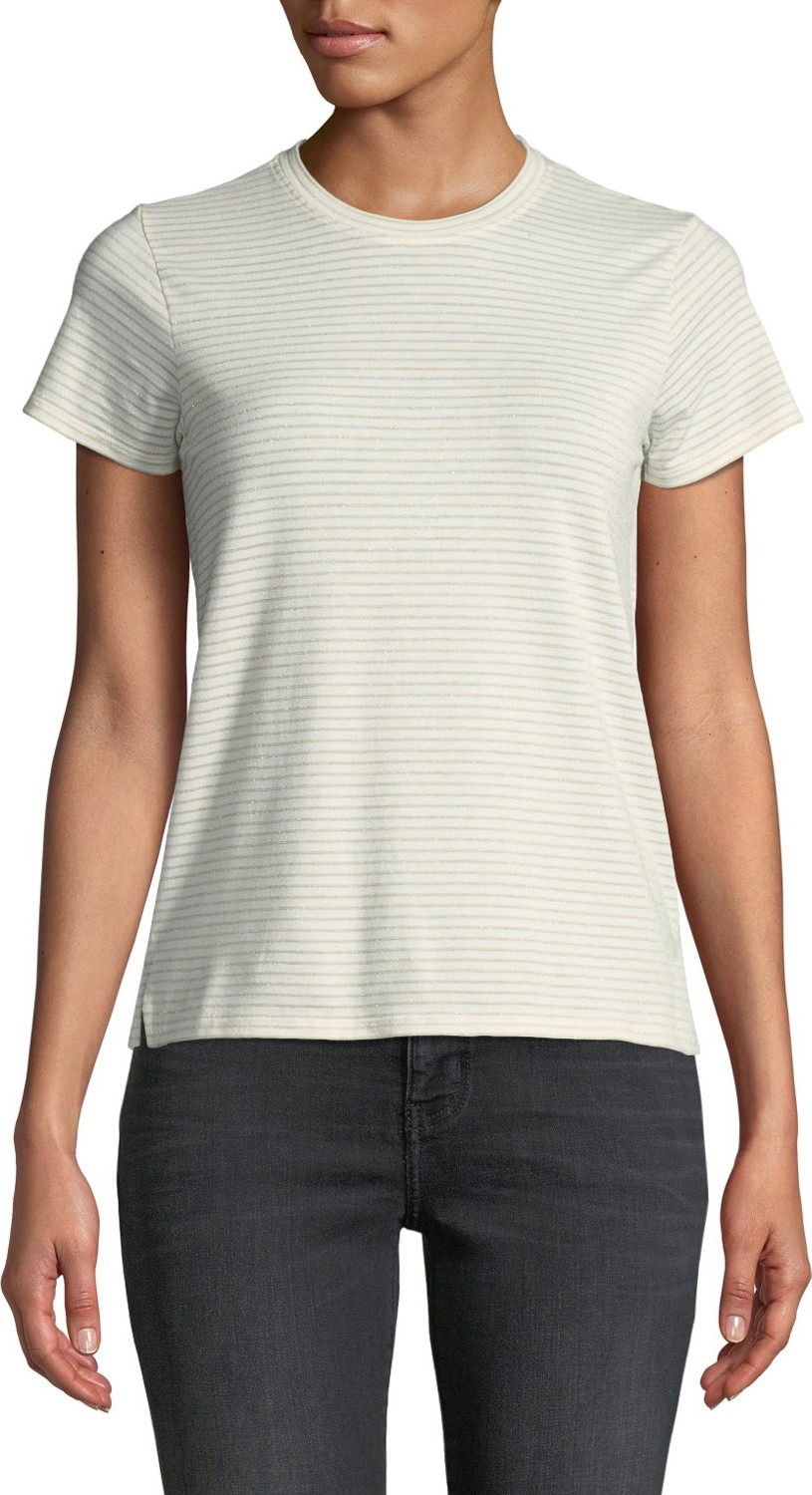 ATM Anthony Thomas Melillo Sparkle Striped Jersey Short-Sleeve Top