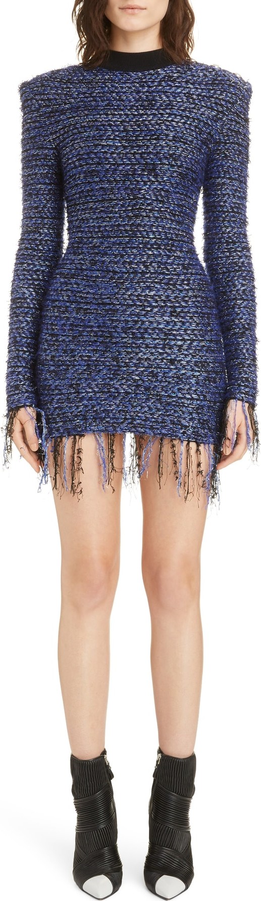 Balmain Fringe Metallic Tweed Minidress