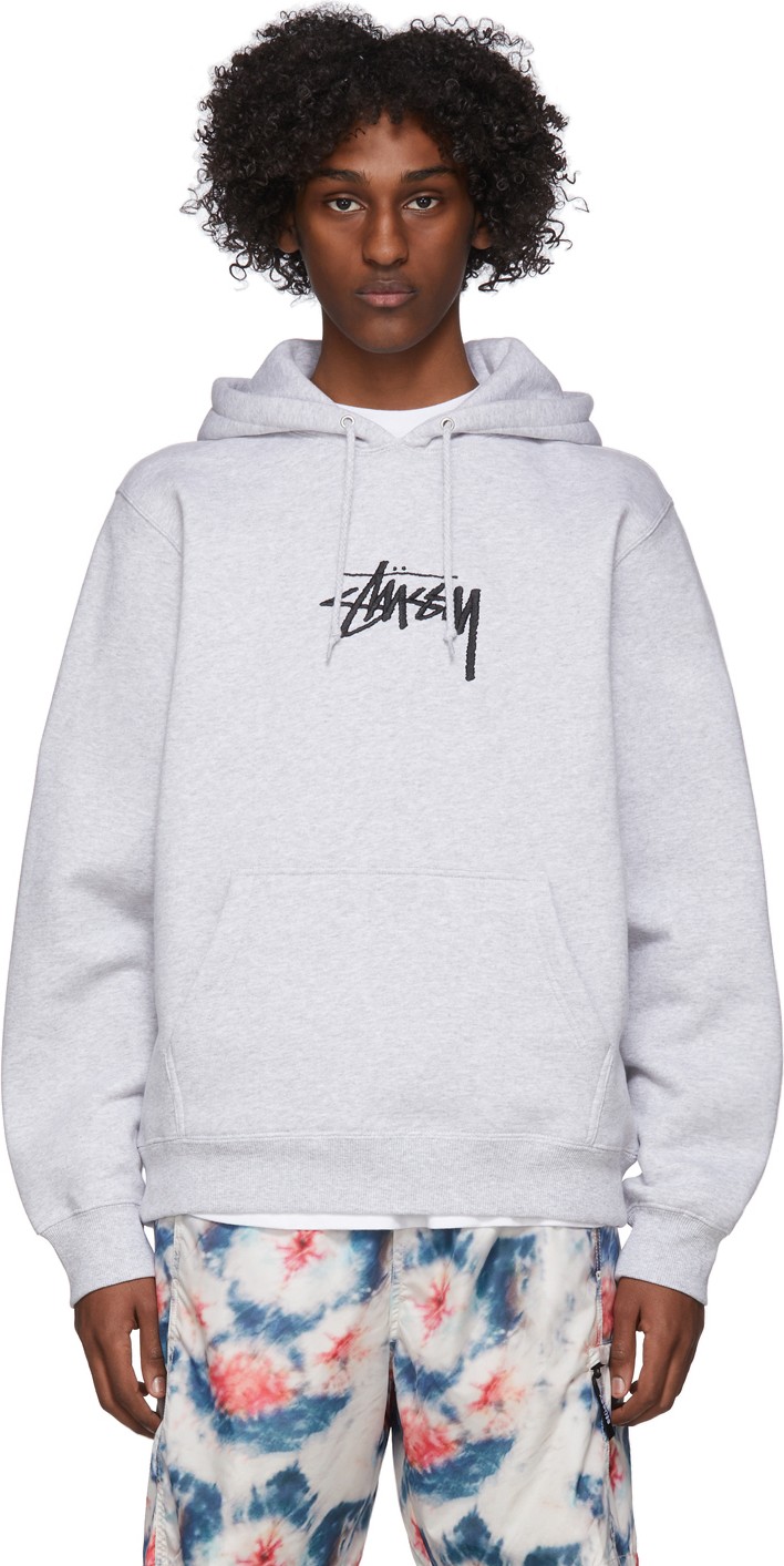 Stussy Grey Stock Logo Hoodie