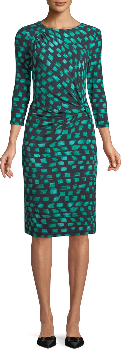 NIC+ZOE Round-Neck 3/4-Sleeve Vivid-Print Twist-Front Dress