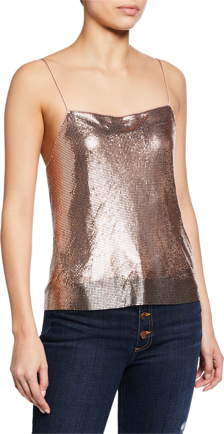 Alice + Olivia Harmon Drapey Chainmail Slip Tank Top