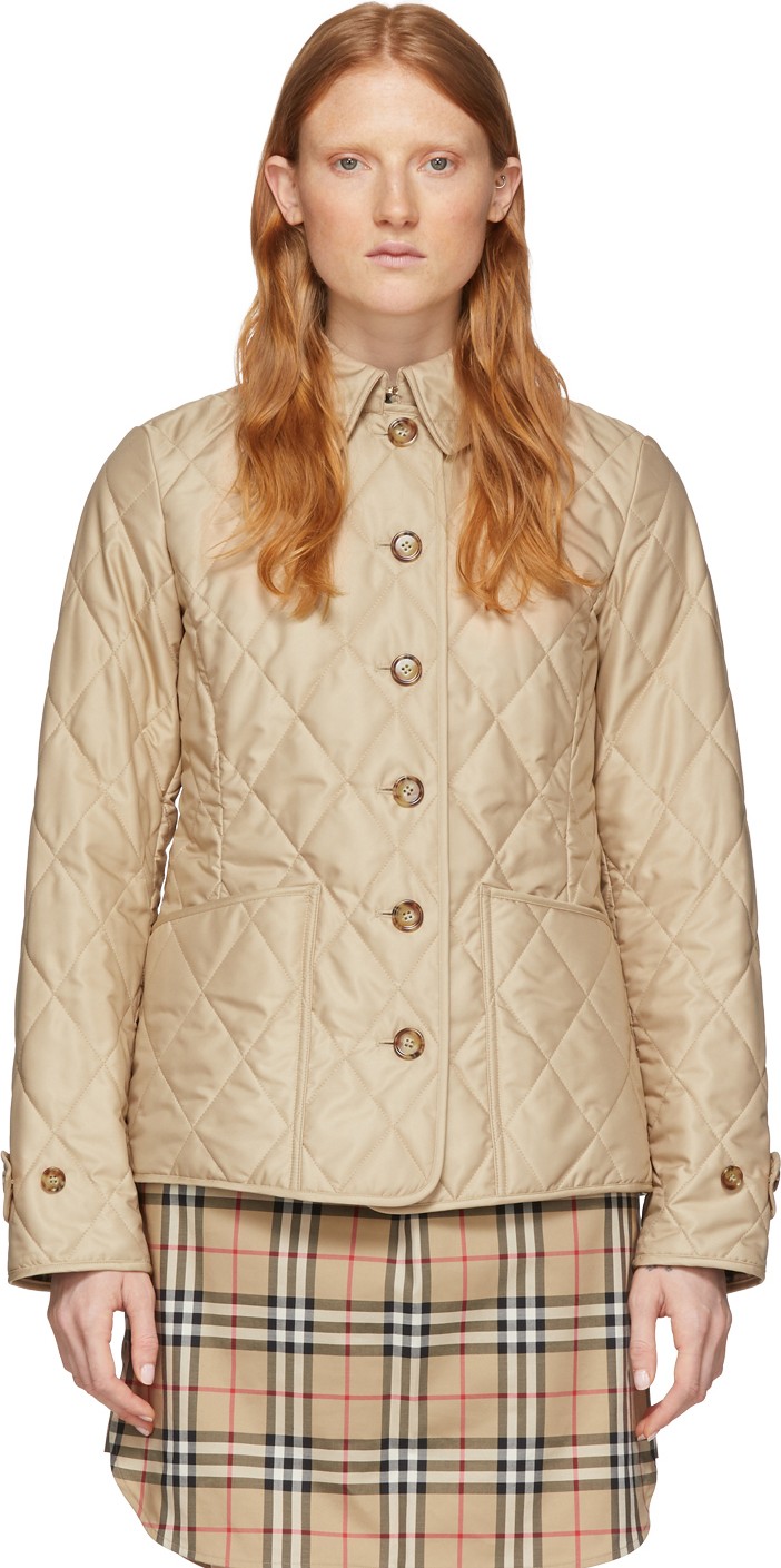 Burberry London England Beige Quilted Fernhill Jacket