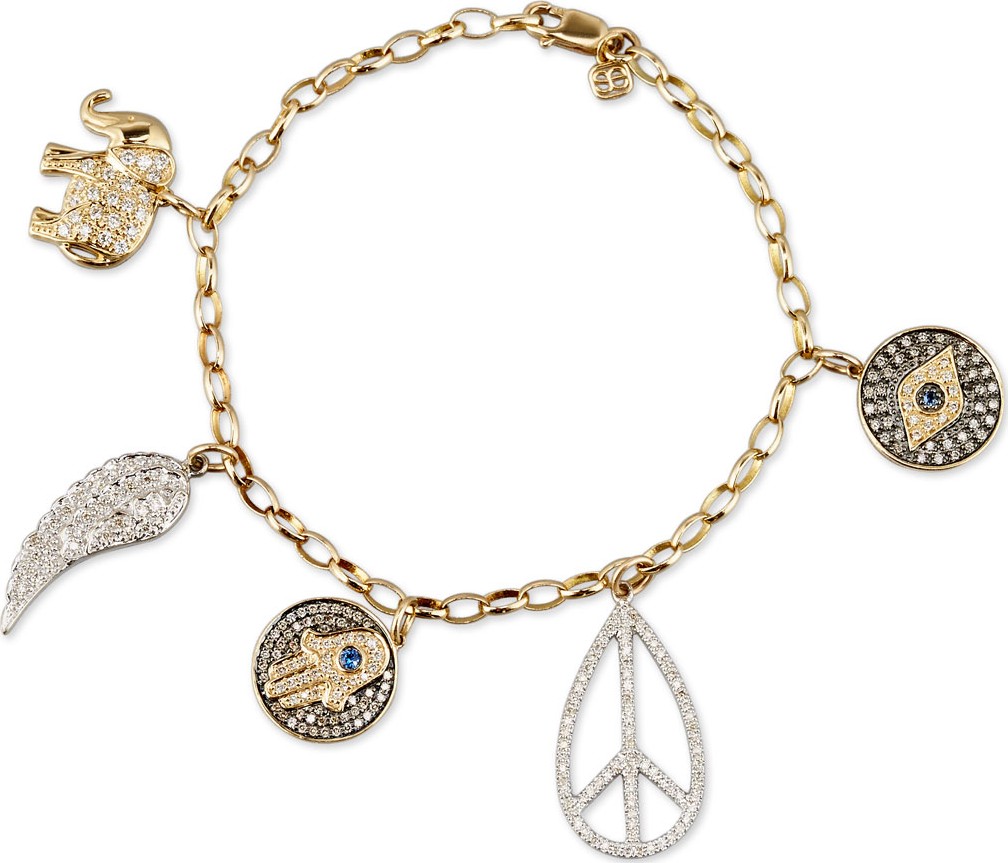 Sydney Evan 14K Gold Multi Charm Bracelet with Diamonds & Sapphires