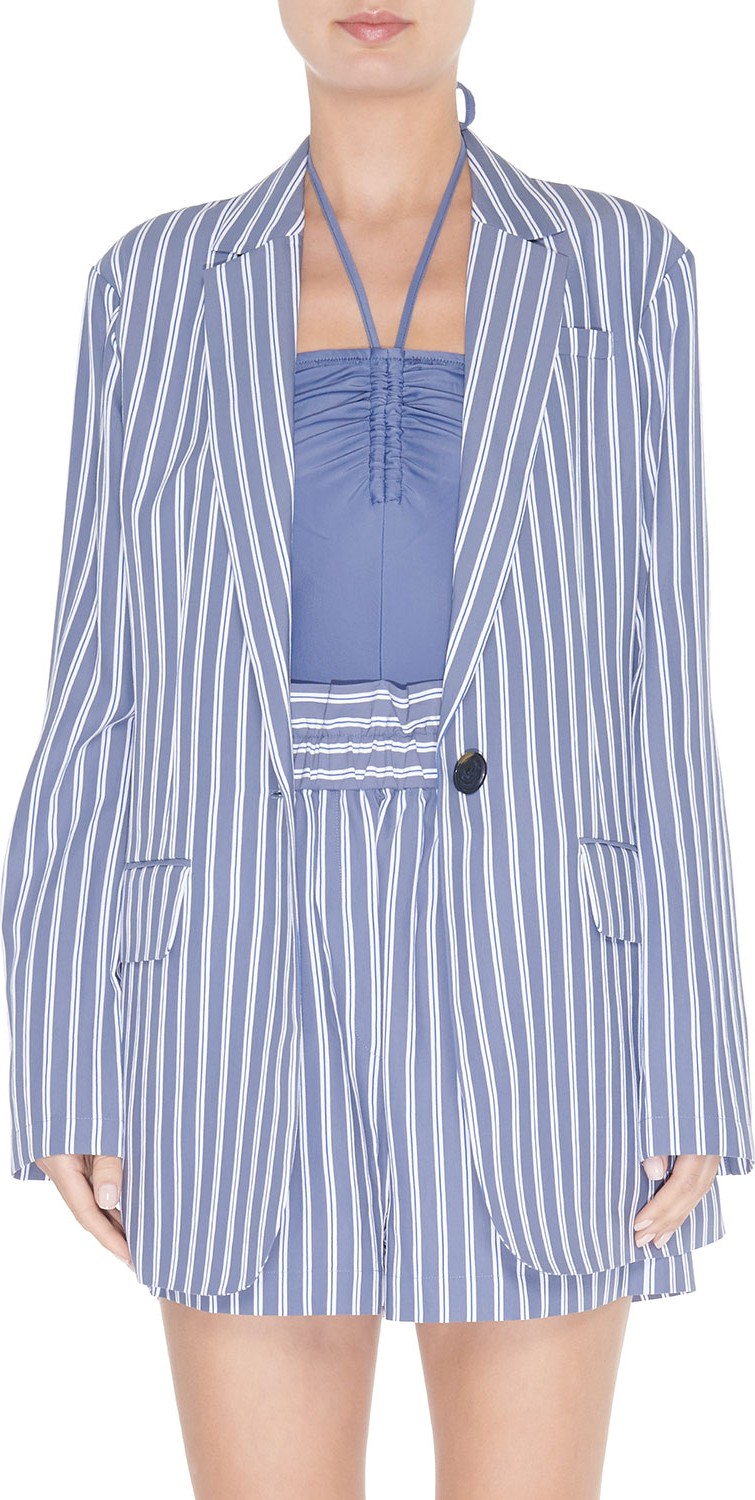 Tibi Striped Viscose Twill Oversized Blazer