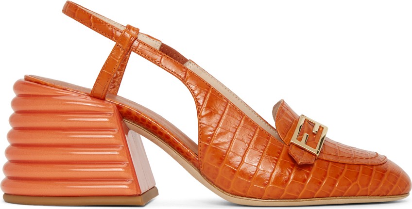 Fendi Orange Croc Slingback Heels