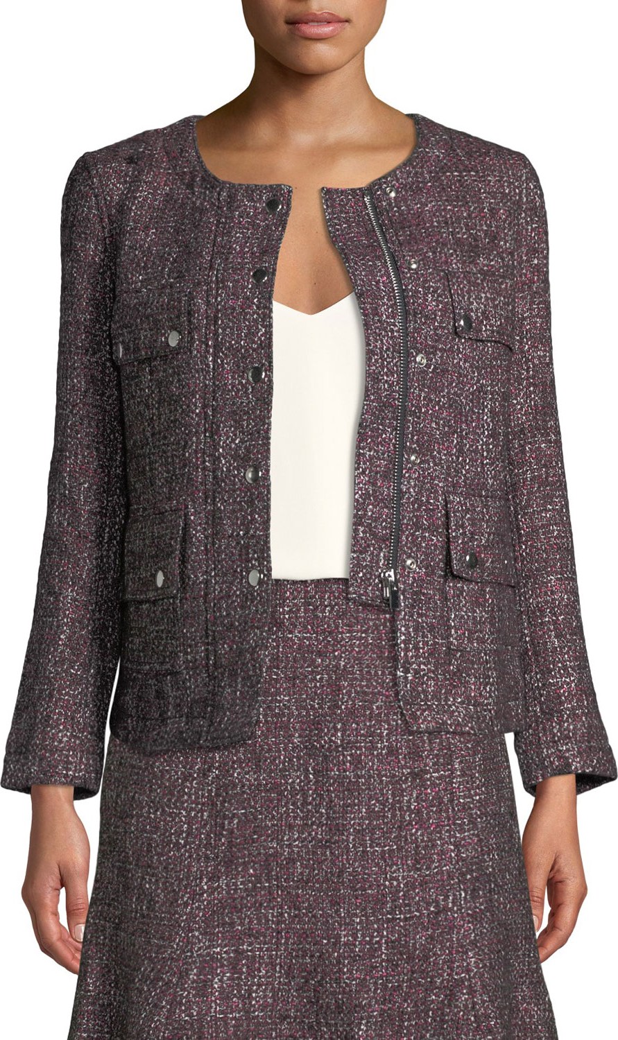 Club Monaco Shaylene Tweed Zip-Front Jacket