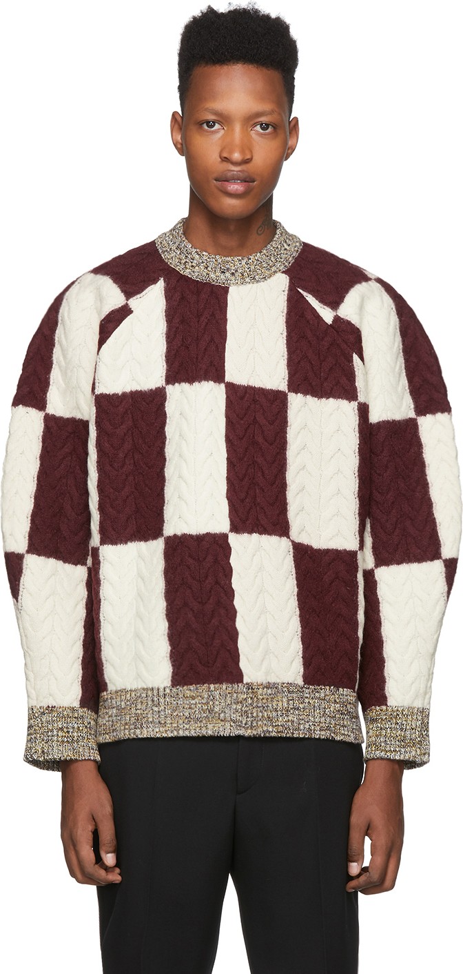 Sunnei Burgundy & Off-White Wool Oversize Sweater