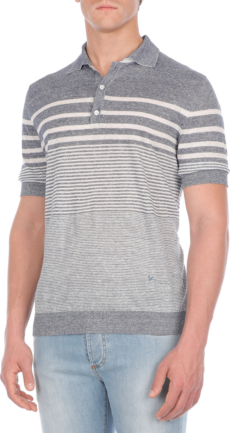 Isaia Multi-Striped Linen-Blend Polo Shirt