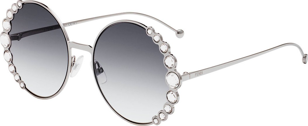 Fendi Round Crystal-Trim Metal Sunglasses