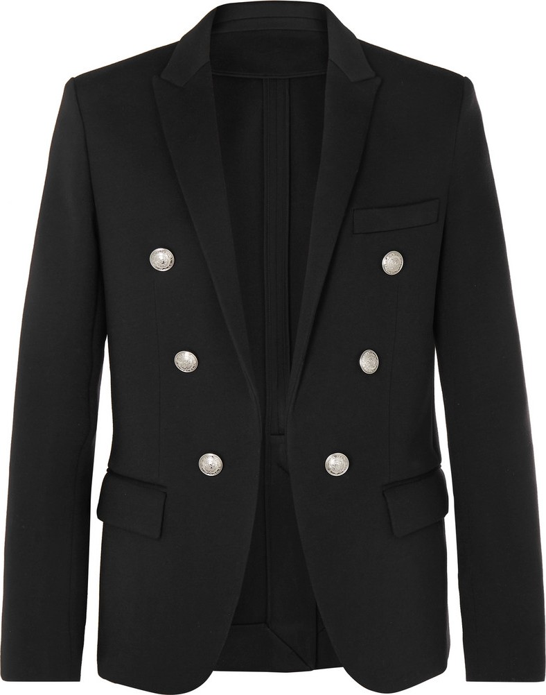 Balmain Black Slim-Fit Double-Breasted Stretch-Jersey Blazer