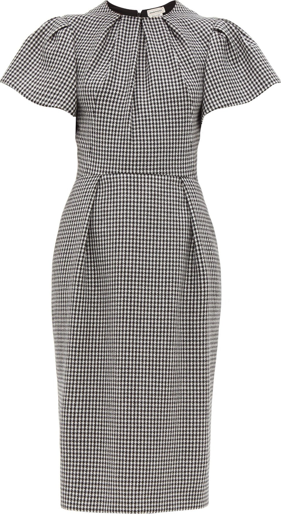 Alexander McQueen Houndstooth puffed-sleeve wool midi dress