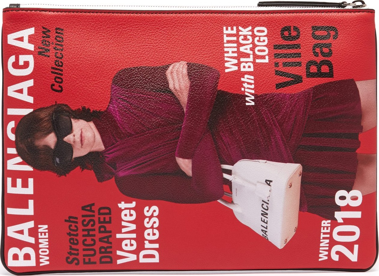 Balenciaga Magazine-print leather pouch