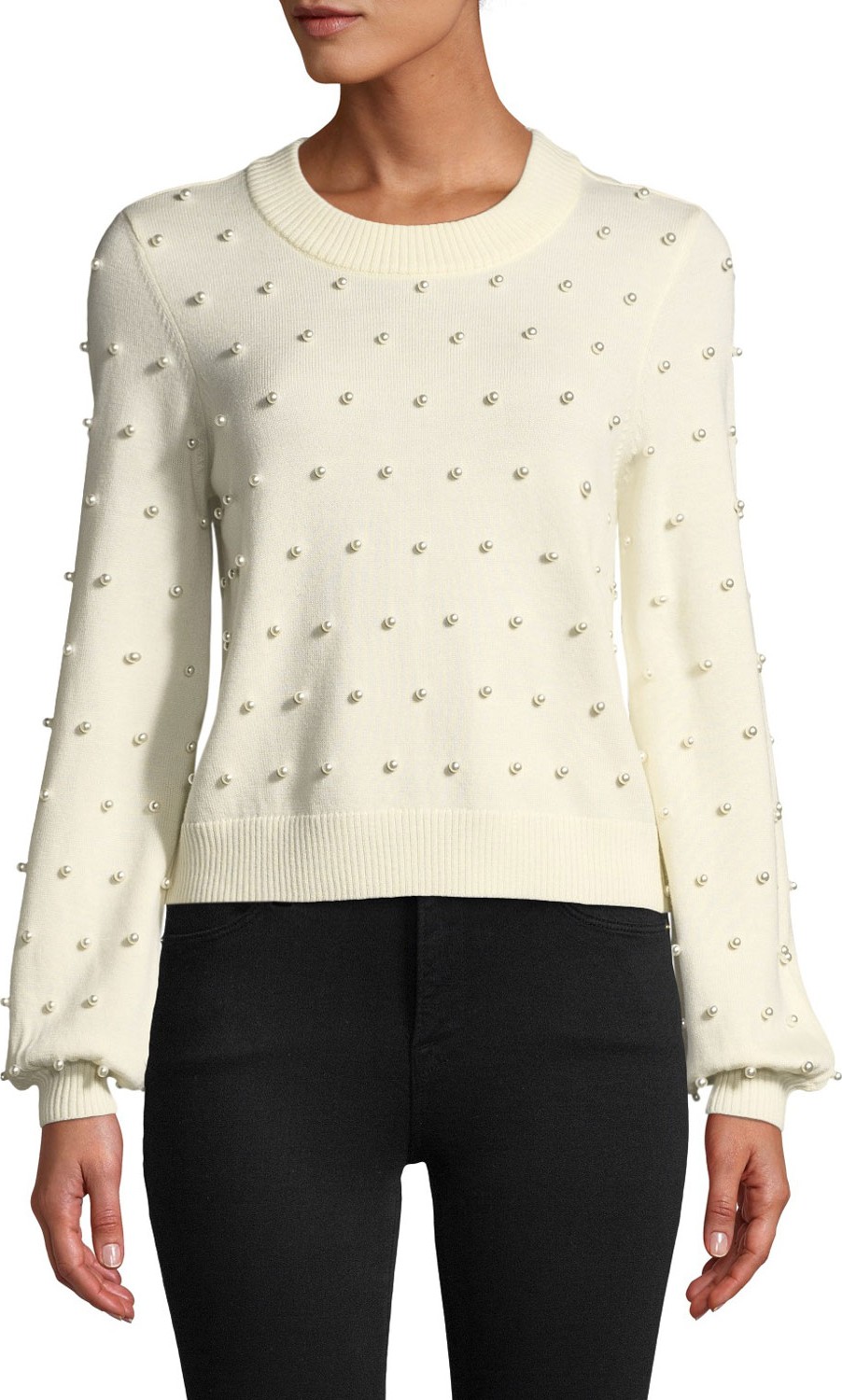MILLY Pearly Beaded Wool Pullover Sweater