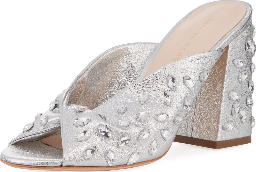Loeffler Randall Laurel Crinkle Metallic Mule Sandal with Jewels