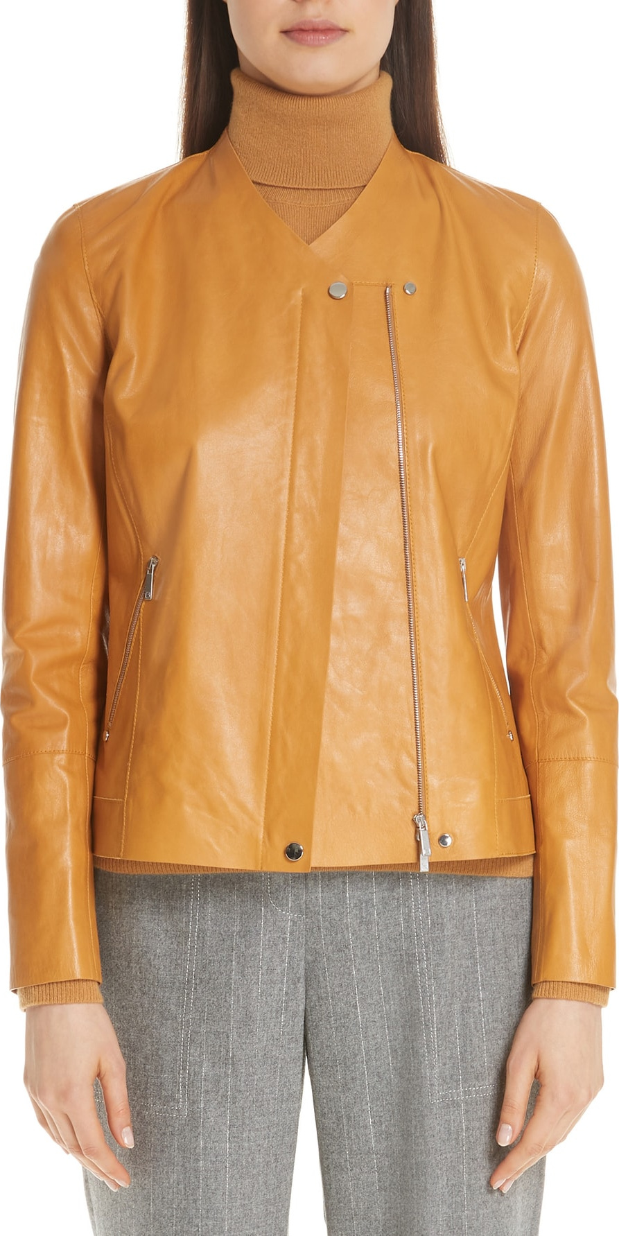 Lafayette 148 New York Devlin Glazed Lambskin Leather Jacket