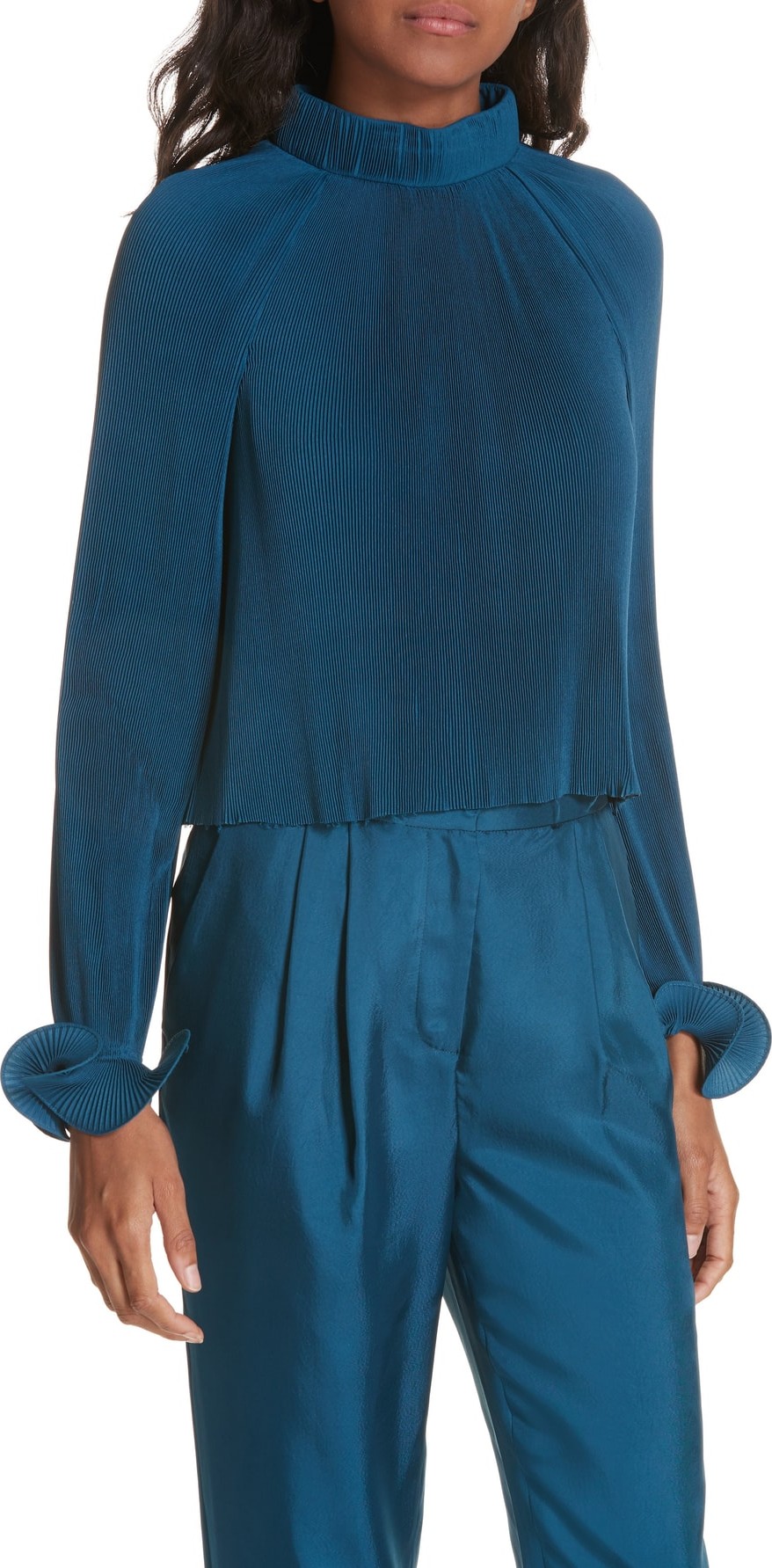 Tibi Plissé Crop Top