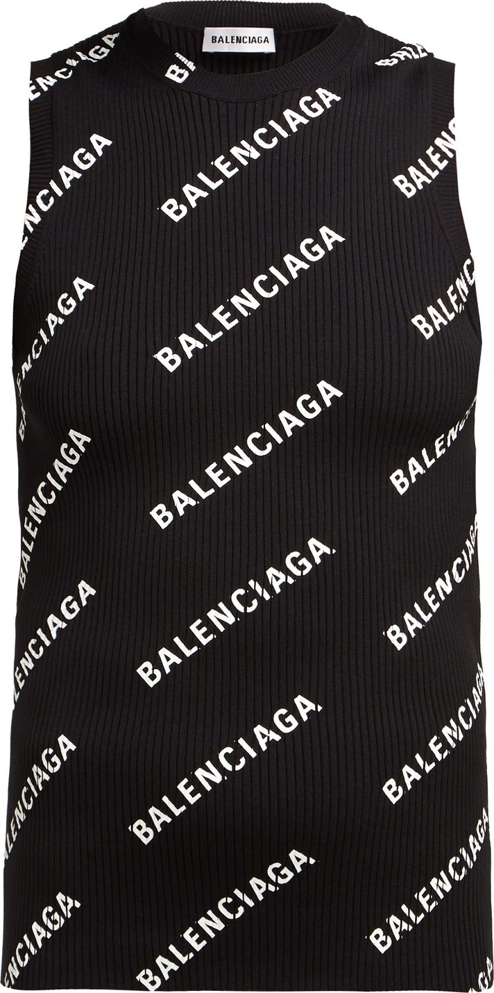 Balenciaga Logo-print ribbed-knit sleeveless top