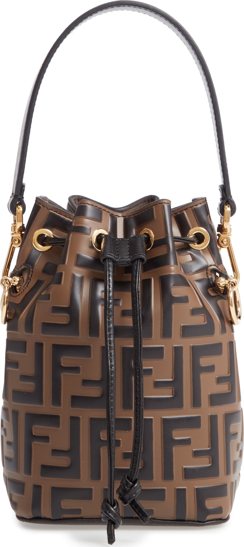 Fendi Mini Mon Tresor Logo Calfskin Leather Bucket Bag
