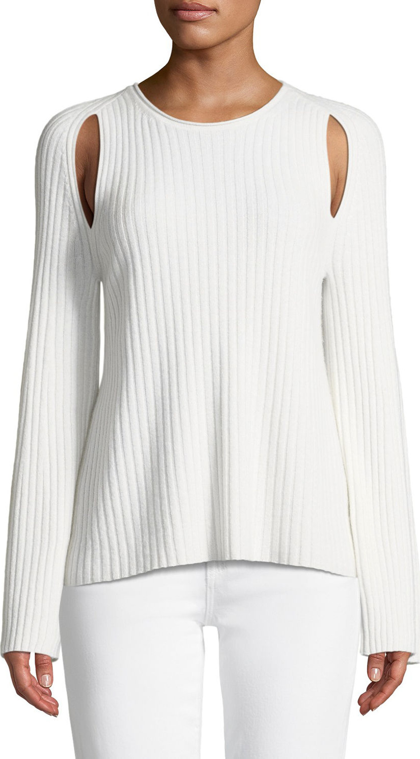 Vince Slit-Shoulder Ribbed Cashmere Sweater