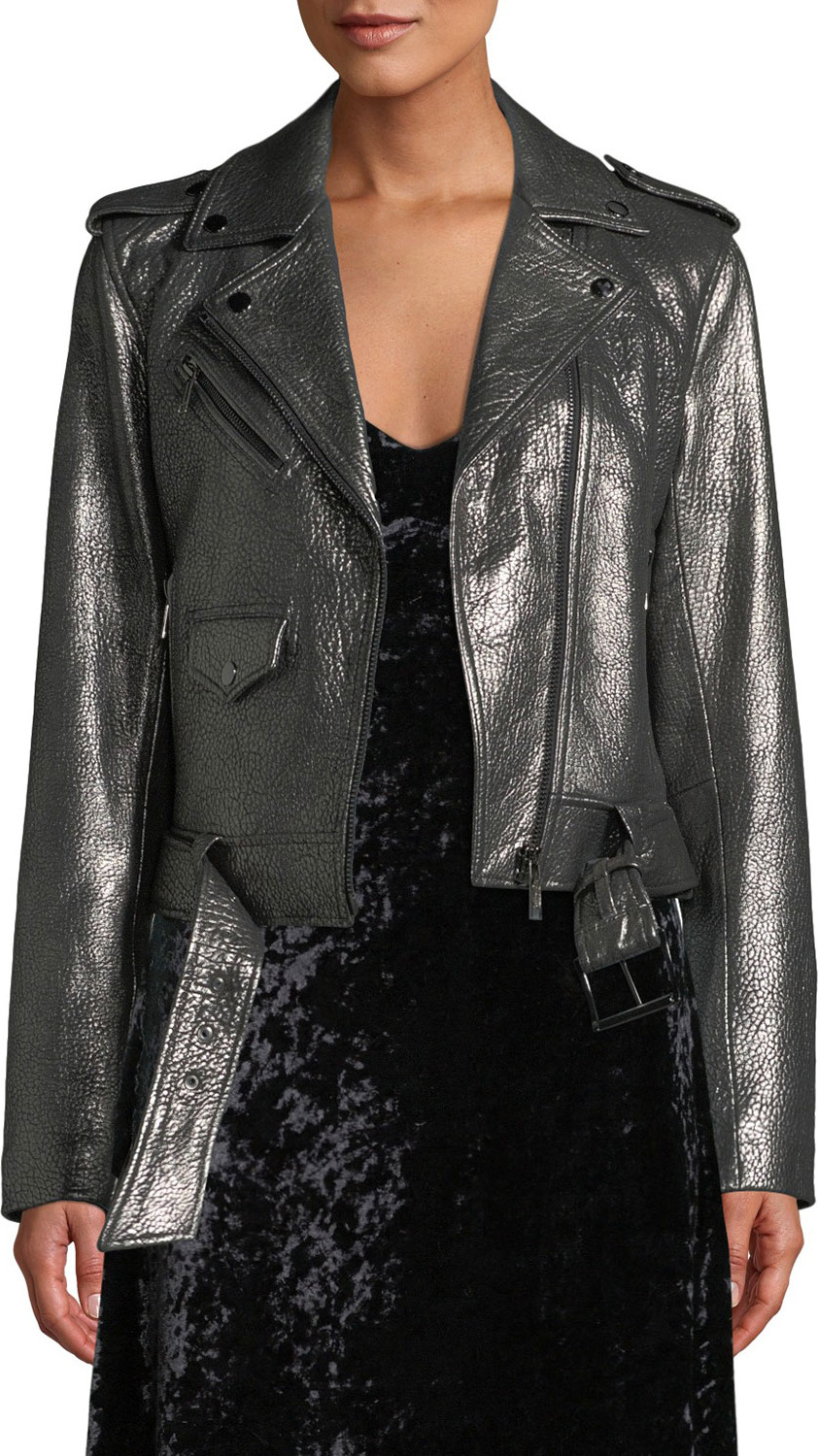 MICHAEL MICHAEL KORS Metallic Leather Moto Jacket MICHAEL MICHAEL KORS Metallic Leather Moto Jacket