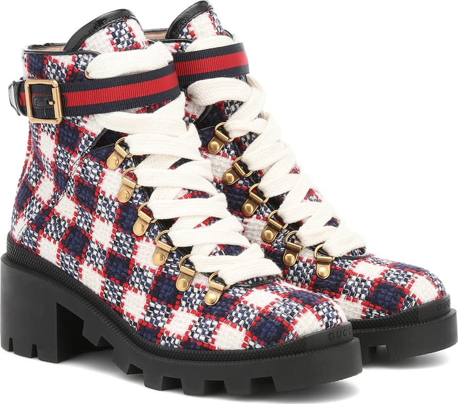 Gucci Check tweed ankle boots
