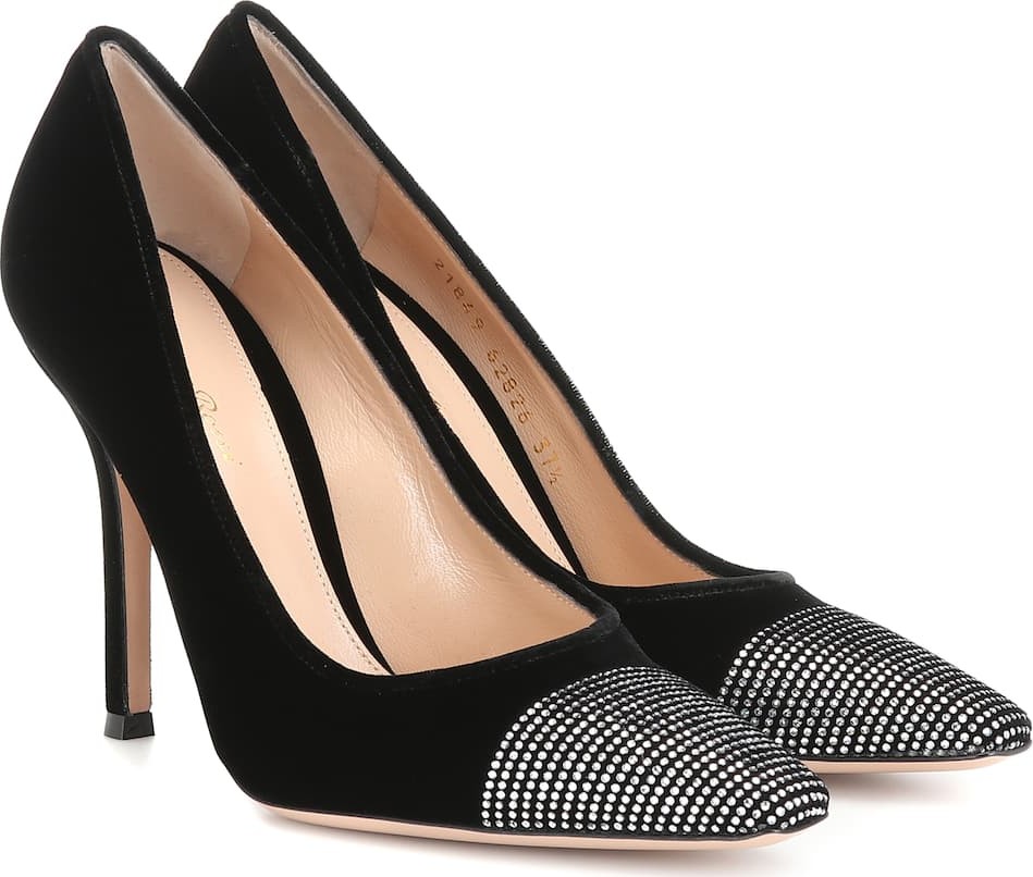 Gianvito Rossi Crystal-embellished velvet pumps