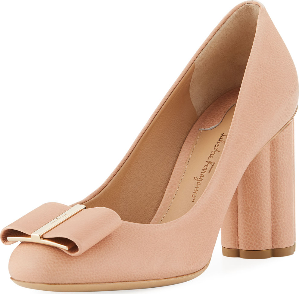 Salvatore Ferragamo Pebbled Leather Flower-Heel 85mm Pump