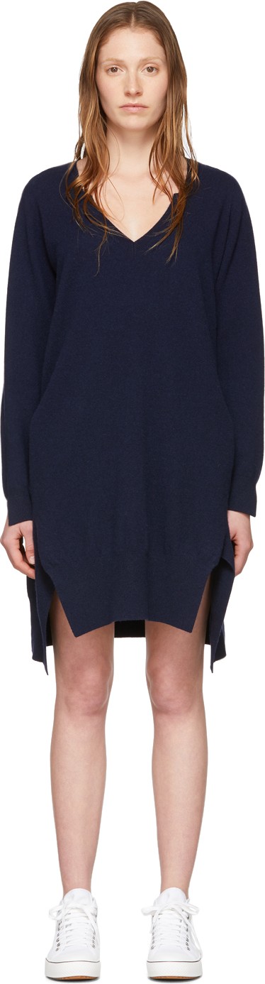 Stella McCartney Navy Cashmere V-Neck Sweater Dress