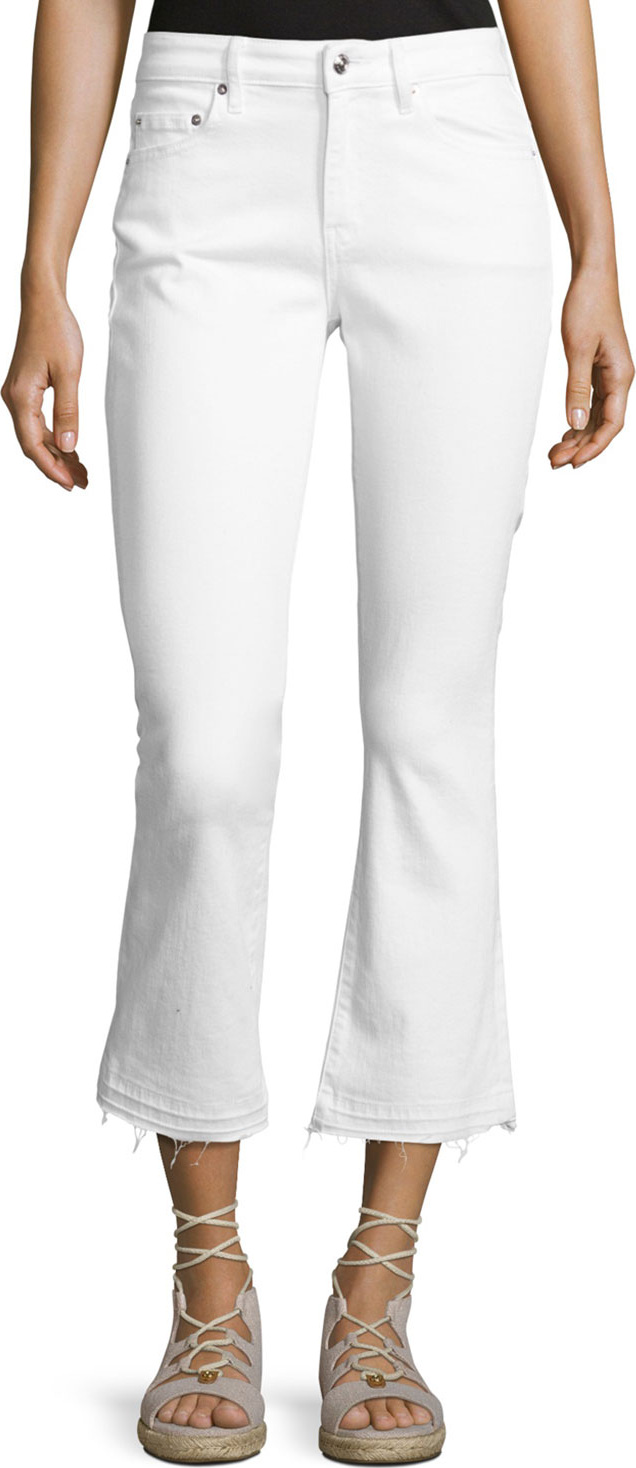 Derek Lam 10 Crosby Gia Mid-Rise Cropped Flare Jeans with Released Hem, White