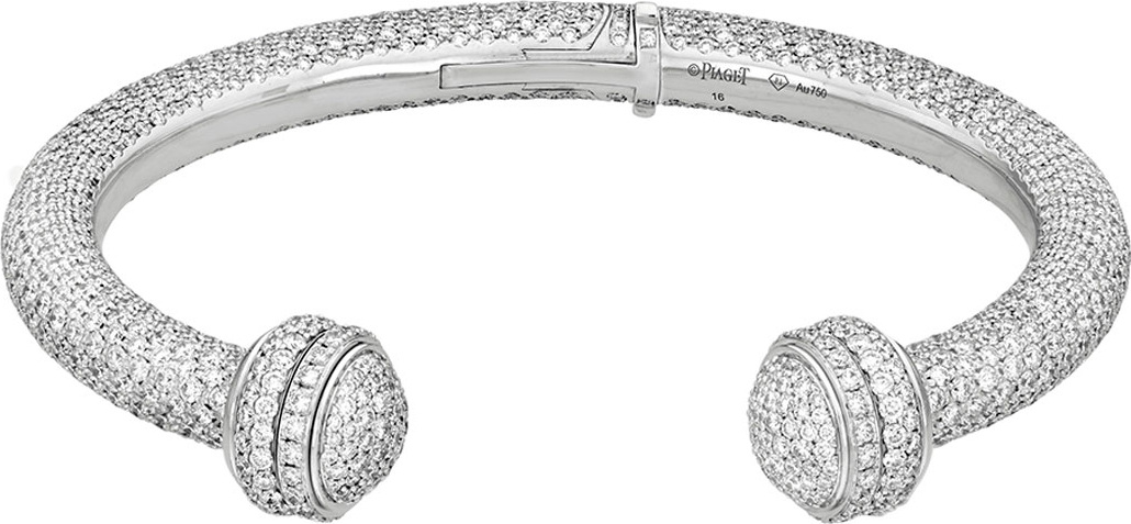 Piaget Possession 18K White Gold Diamond Open Bangle, Size M