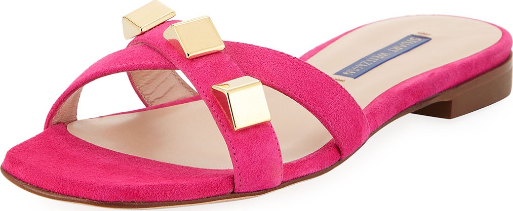 Stuart Weitzman Flat Suede Studded Sandals