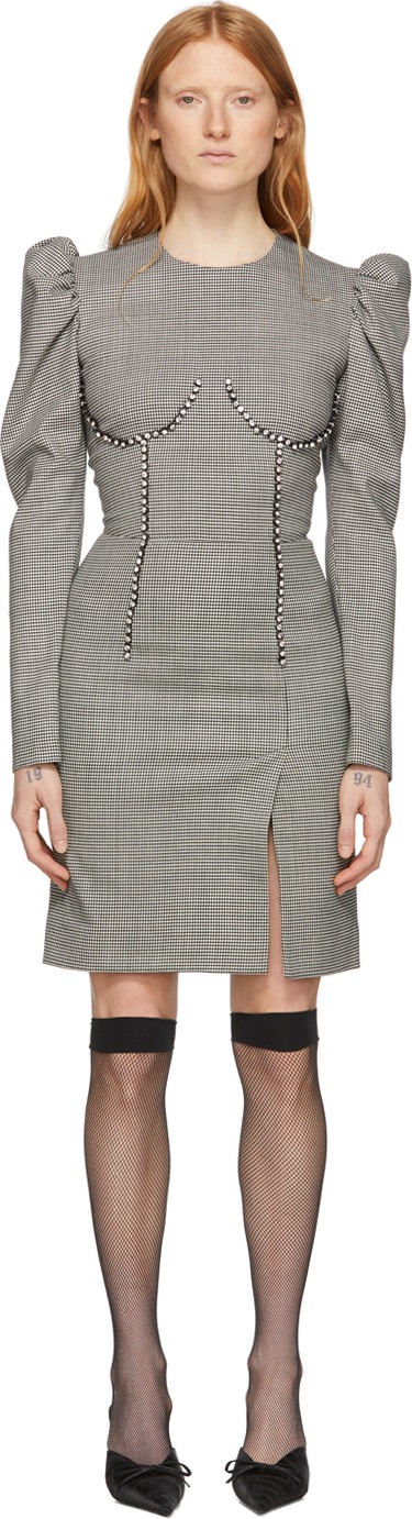 MSGM Black & White Breast Detail Oversized Long Sleeve Dress