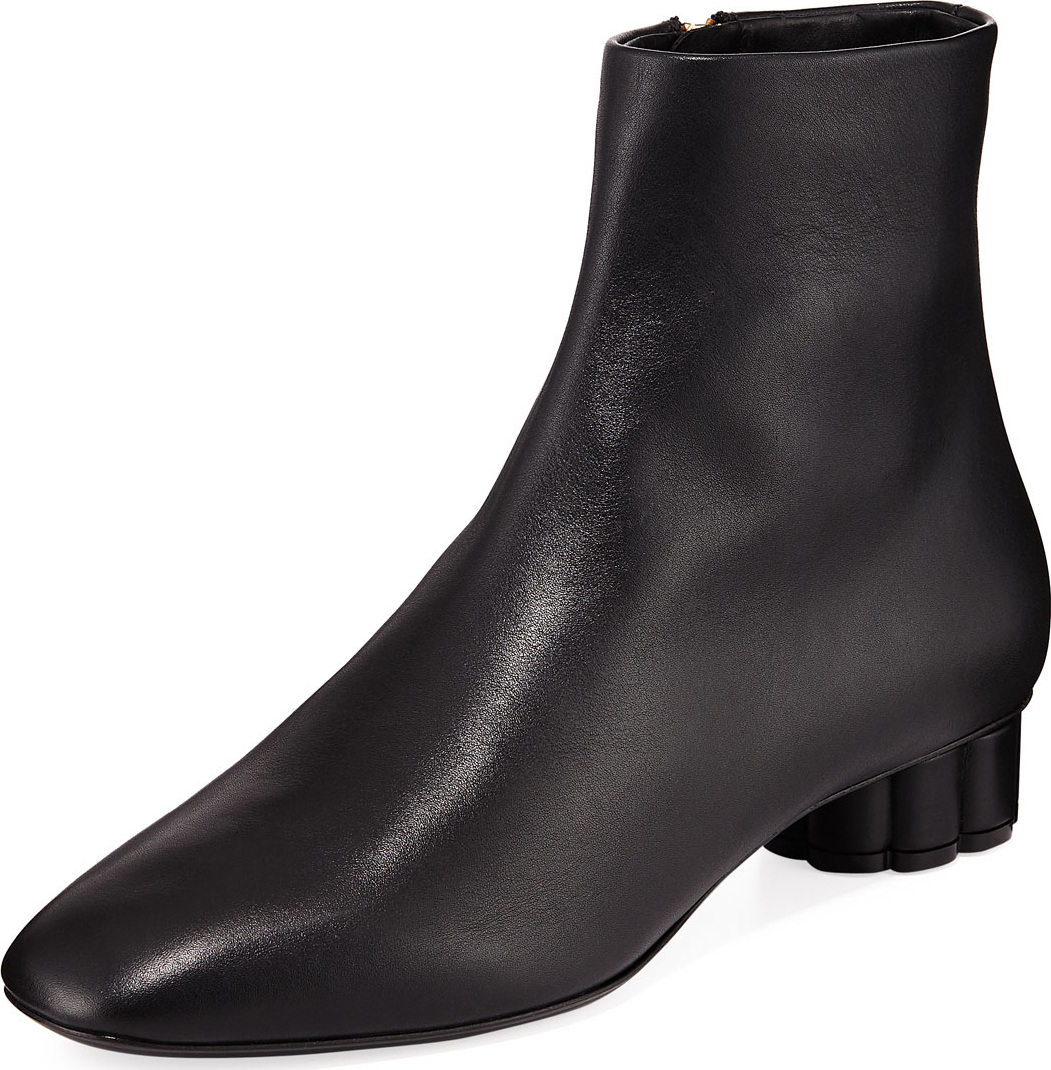 Salvatore Ferragamo Leather Ankle Booties with Flower Heel