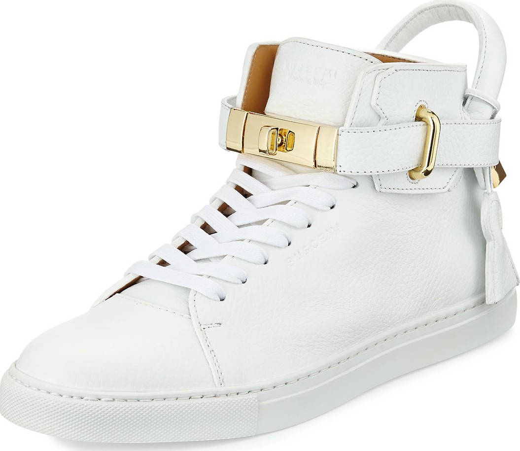 Buscemi 100mm Golden-Padlock Sneakers, White
