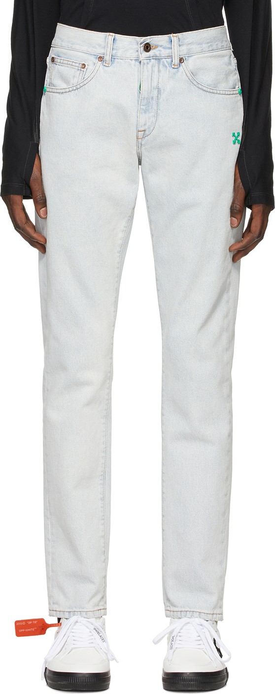 Off White Blue Bleached Slim-Fit jeans