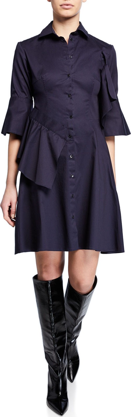 palmer//harding Sash Button-Front Trumpet-Sleeve Shirtdress