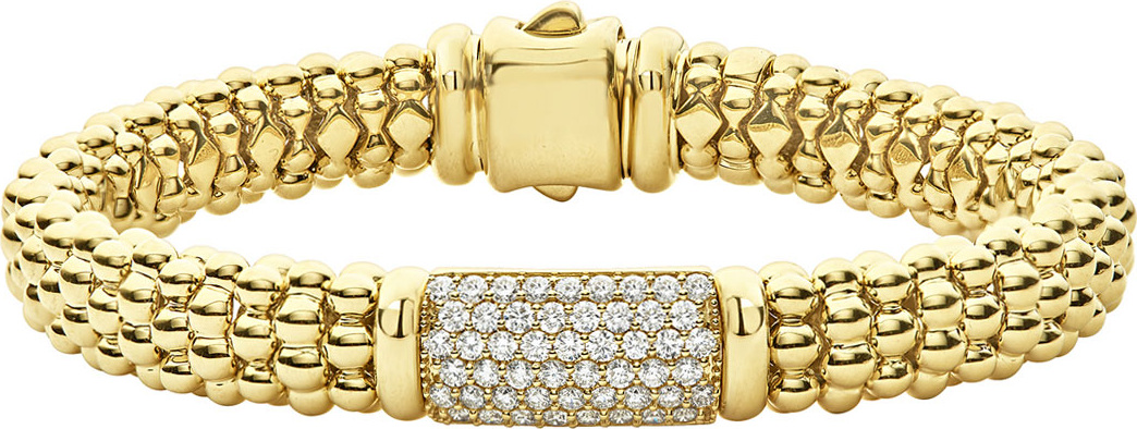 LAGOS 18k Caviar Gold Rope Bracelet w/ 17mm Diamond Plate