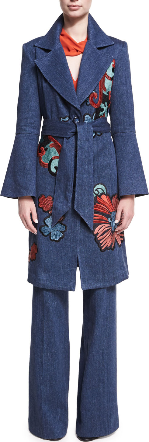 Josie by Natori Embroidered Denim Trench Coat