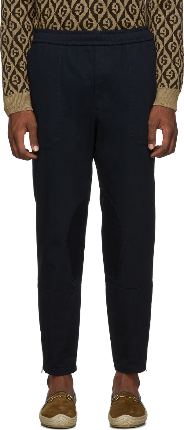 Gucci Navy Drawstring Zip Trousers