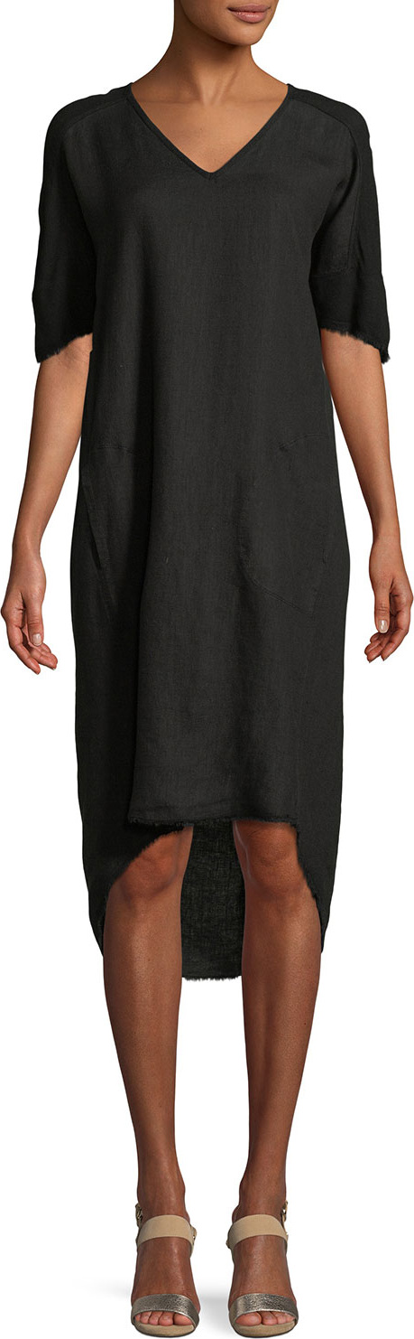 XCVI Raw-Edge High-Low Linen Dress