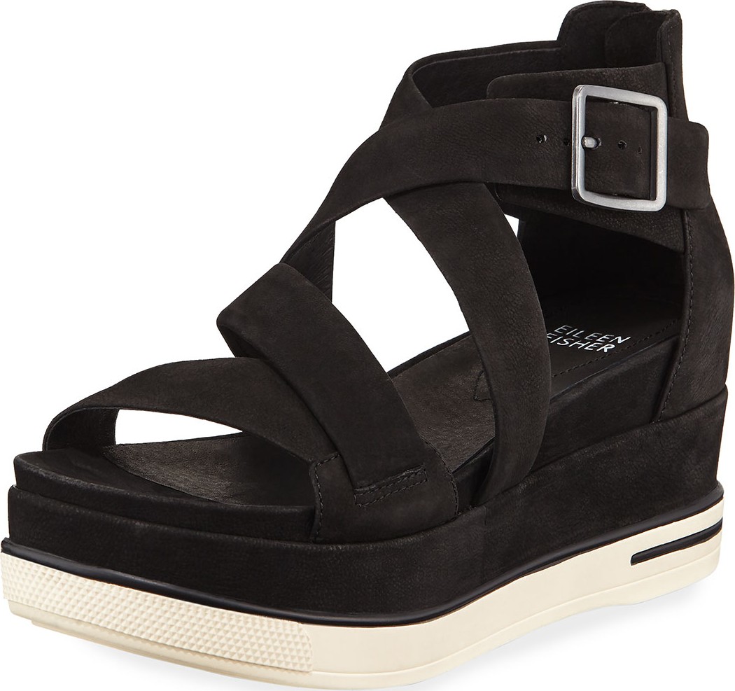 Eileen Fisher Boost Leather Platform Sandals
