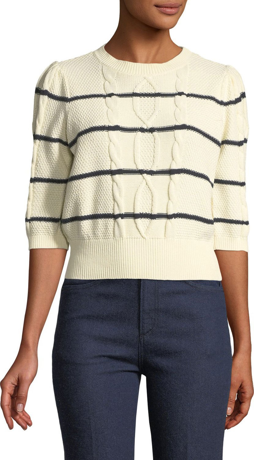 Veronica Beard Moss Striped Cable-Knit Sweater