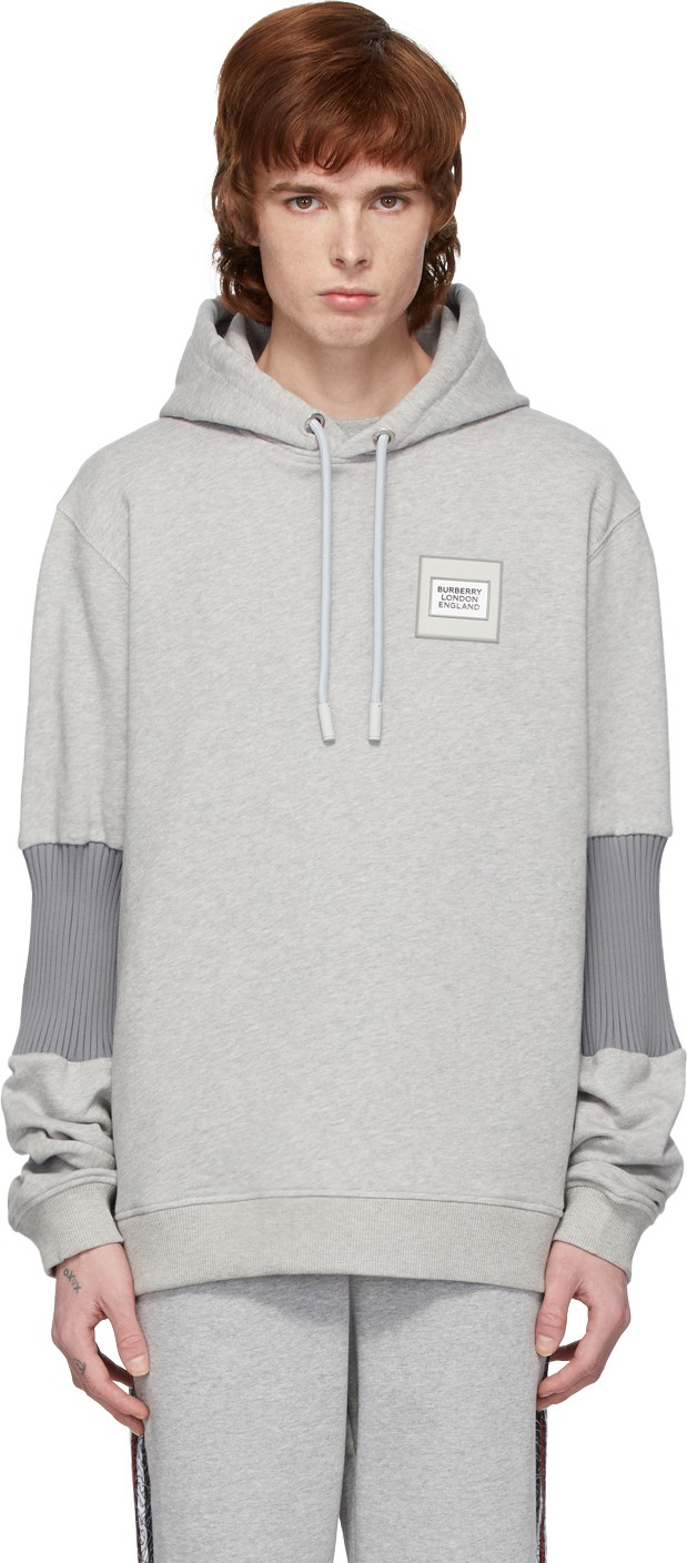 Burberry London England Grey Panelled-Sleeve Hoodie