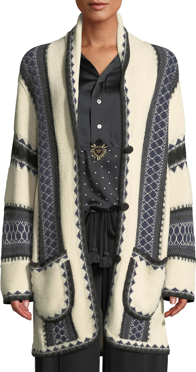 FIGUE Paloma Button-Front Intarsia-Knit Alpaca Wool Cardigan