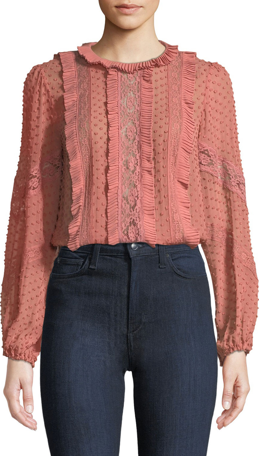 Zimmermann Spliced Lace Embroidered Silk Blouse