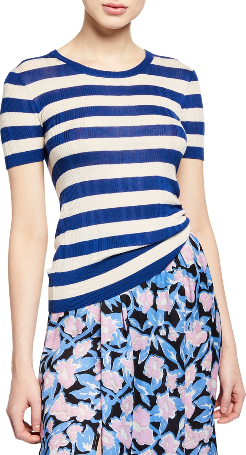 Christian Wijnants Kaz Striped Short-Sleeve Ribbed T-Shirt