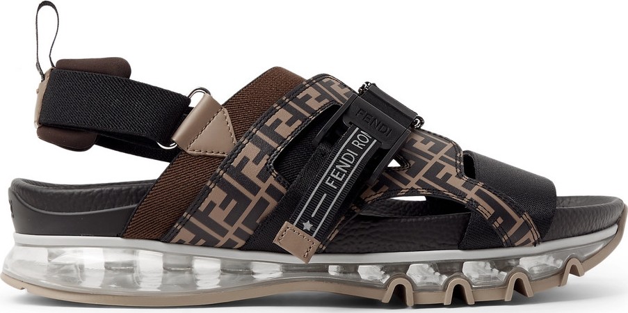 Fendi Logo-Print Leather and Webbing Sandals